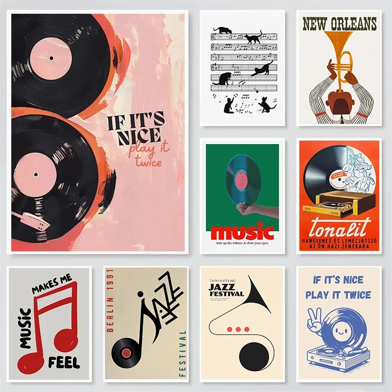 Abstract Jazz Festival Record Machine Music Symbol Art Fashion Retro Poster Prints Canvas Paintings Wall Art Pictures Home De