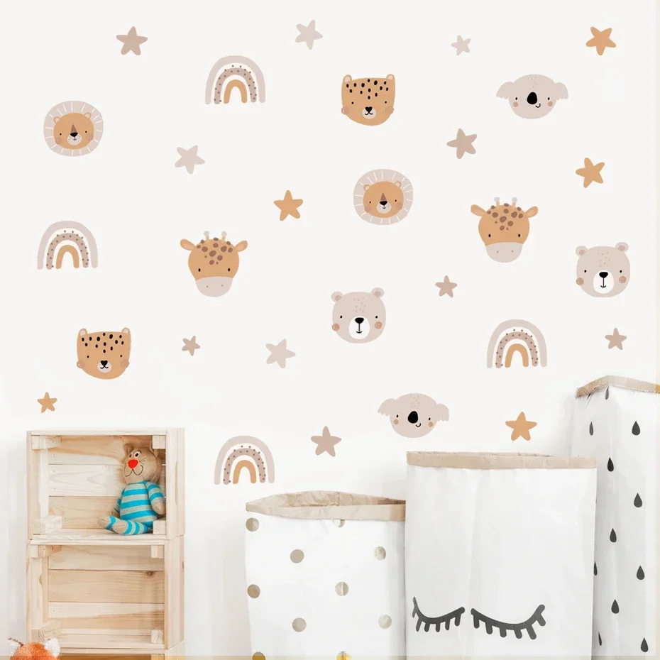 

Boho Cartoon Cute Rainbow Bear Animals Star Nursery Wall Decals Art Posters Gifts Kids Room Girls Bedroom Sticker Home Decor