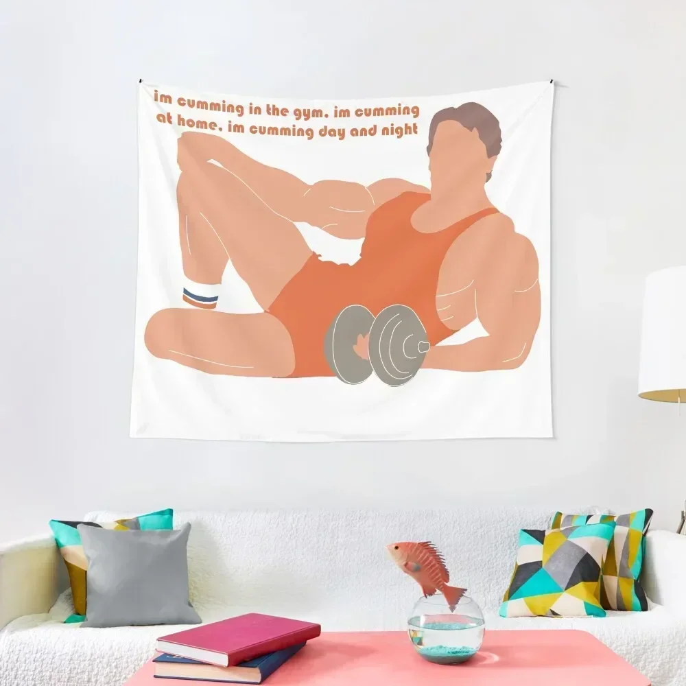

im cumming in the gym, im cumming day and night' pumping iron bodybuilding meme Tapestry Room Decorator Bathroom Decor Tapestry