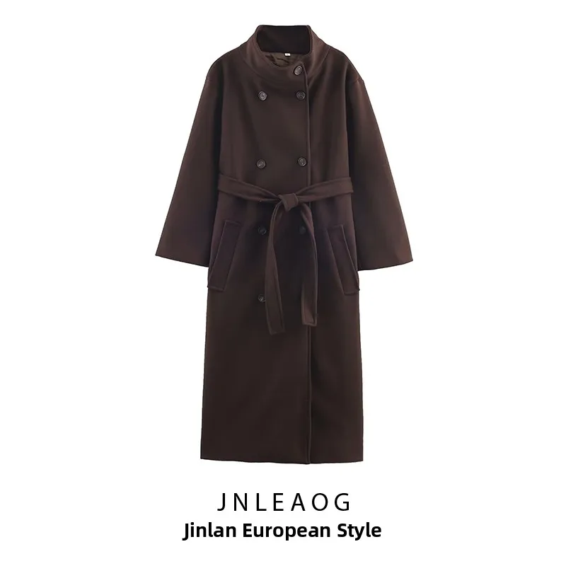 

JNLEAOG женское длинное свободное пальто с поясом и воротником-стойкой, осенняя новинка Sle Street Faion, женская верхняя одежда из полиэфирного волокна