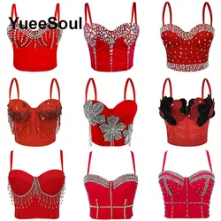 2026 New Red Crop Tops Diamond Sequins Sexy Corset Top Summer Y2K Party Club Beach Casual High Street Tank Tops Women Clothing