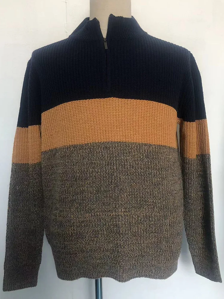 Harajuku Patchwork Print Mężczyźni Gruby Sweter Męski Dorywczo Długi Rękaw Zamek błyskawiczny Swetry Dzianina Ciepła Jesień Zima V Szyja Pulowery Top