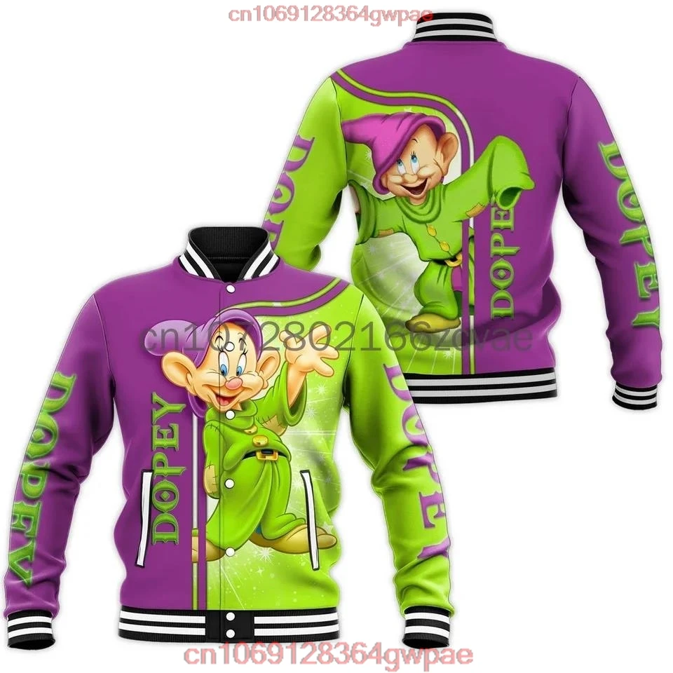 2024 New Disney Dopey Dwarf Baseball Jacket Disney Mickey Casual Baseball Jacket Oversize Street Men's and Women's Jacket