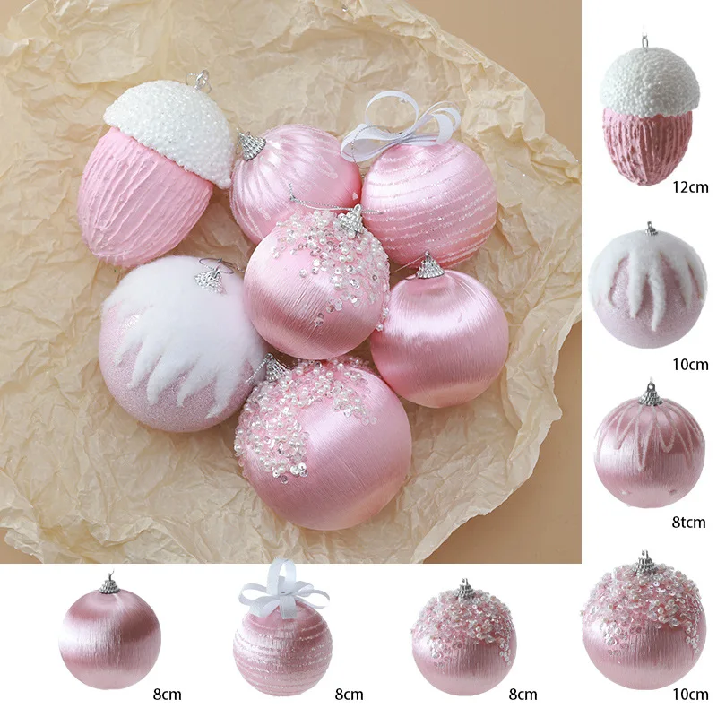 

8cm Satin Pink Foam Christmas Balls Decor Christmas Tree Hanging Decor Diy Christmas Tree Ornament New Year Party Decor Gifts