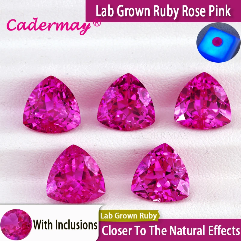 CADERMAY Trillion Cut Lab Grown Rose Pink Ruby Loose Stones With Inclusions AGL Certificate For Customized Smart Jewelry