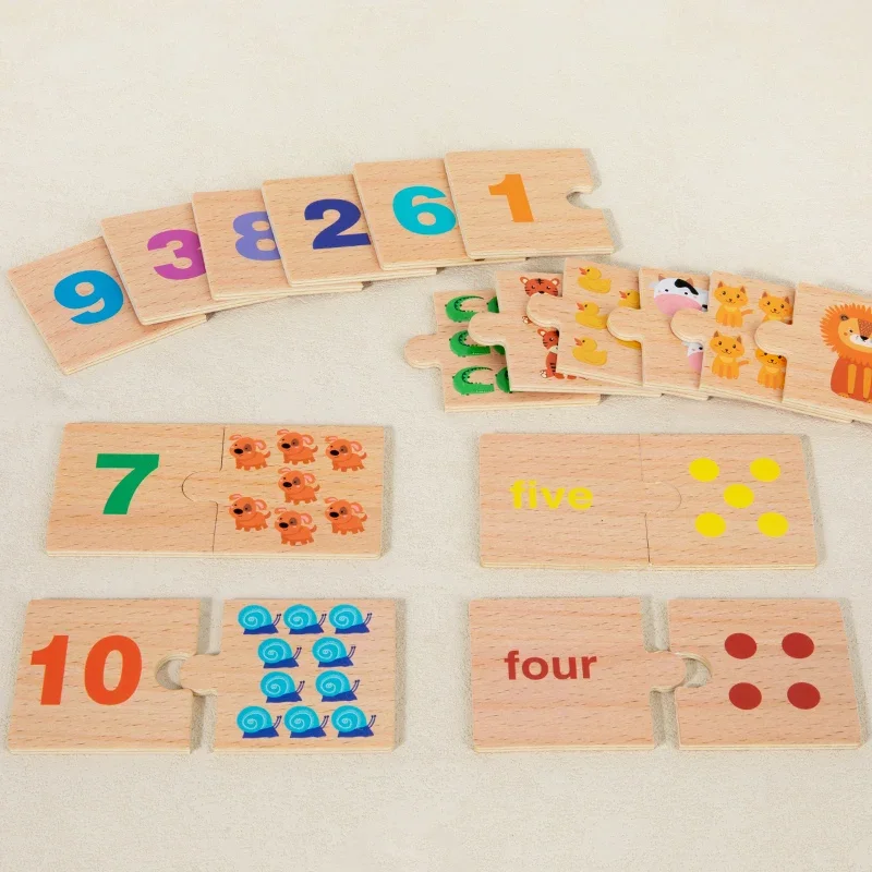 Montessori Math Toys Wooden Learning Number Geometry Kids Matching Puzzle Digital Pattern Thicken Game for Children