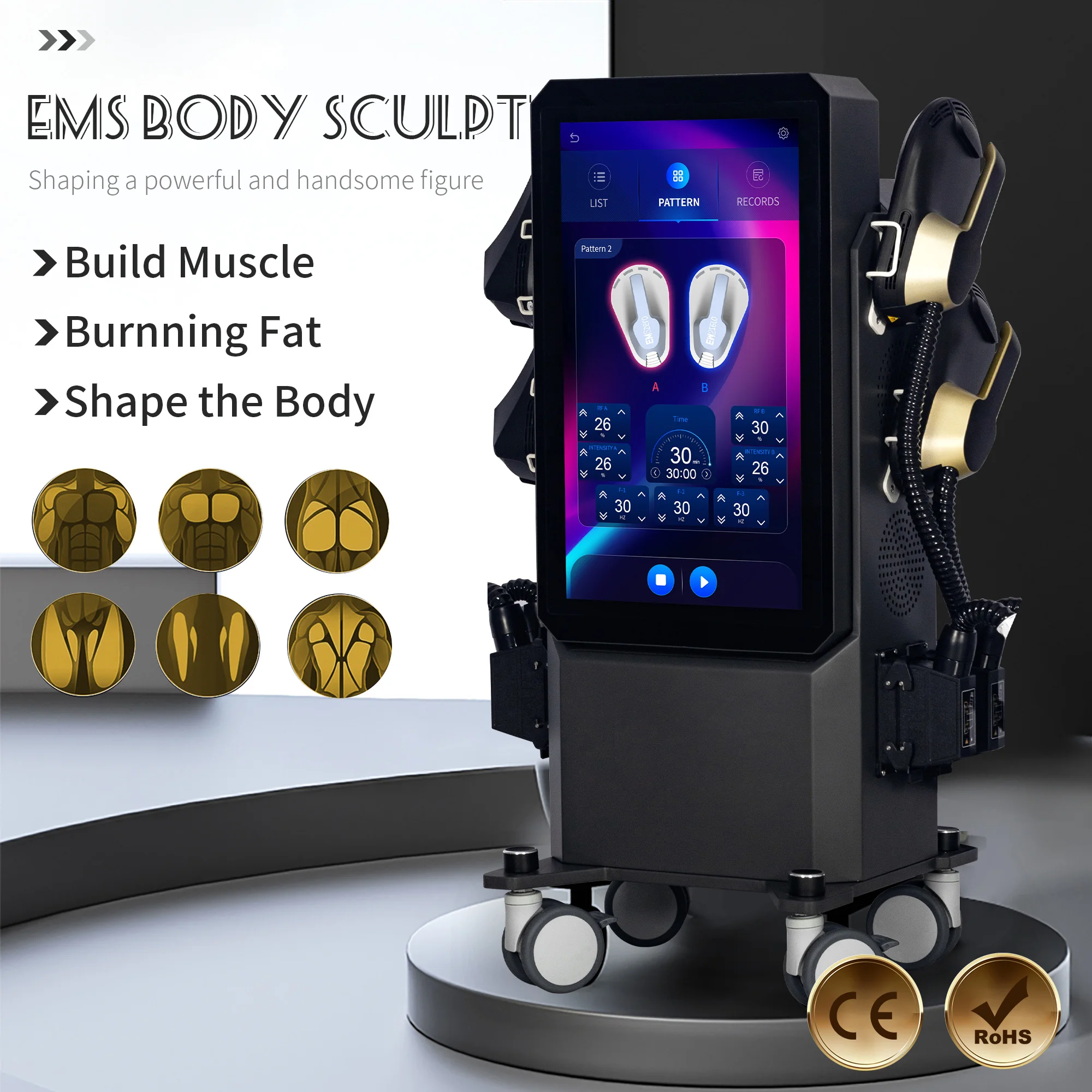 

Профессиональный скульптурный радиочастотный аппарат для похудения, 6500 Вт, стимулятор мышц из АБС-пластика, тонизирование мышц для похудения тела.