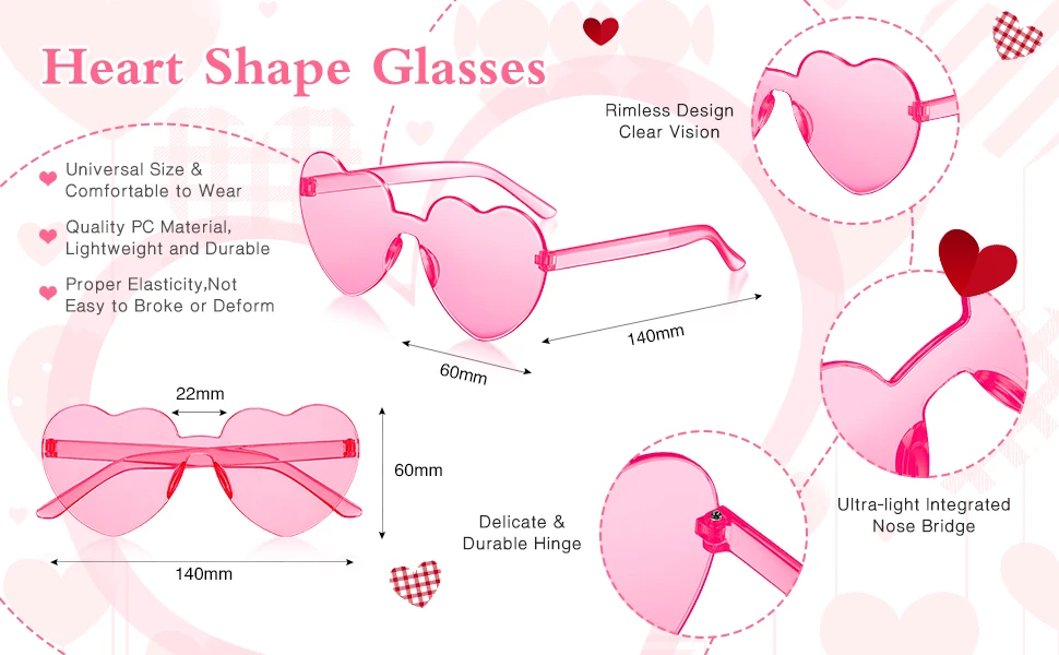 12–80 Stück Herz-Sonnenbrille, randlos, lustige Sonnenbrille, Junggesellenabschied, Gastgeschenke, Süßigkeiten, bunte Brille, Hochzeitsgeschenk, Mitbringsel für Gäste – Detail 11
