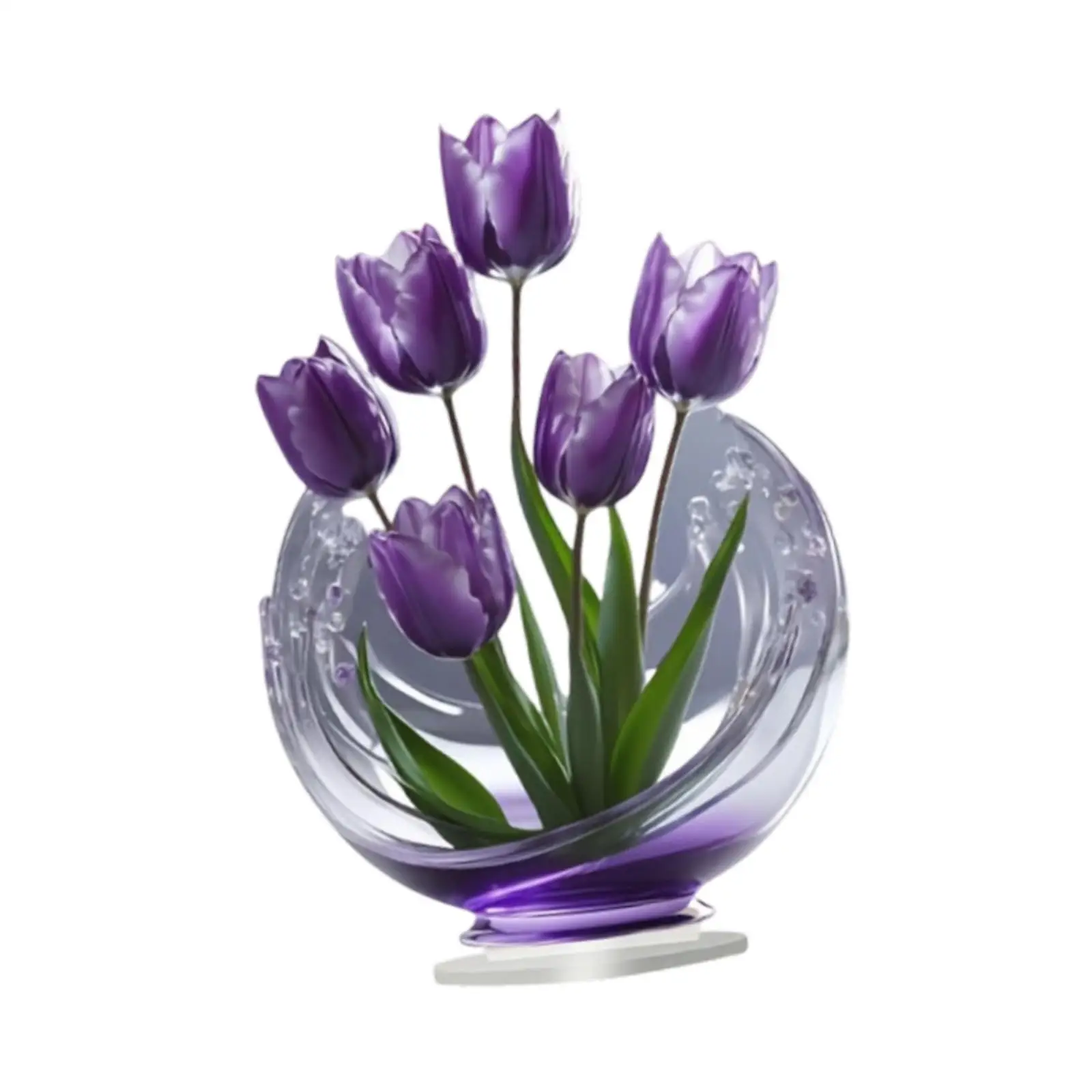 2D Tulip Decor Acrylic Desktop Plaque Collectible Decoration for Centerpiece Office Desk Bookshelf Bedroom