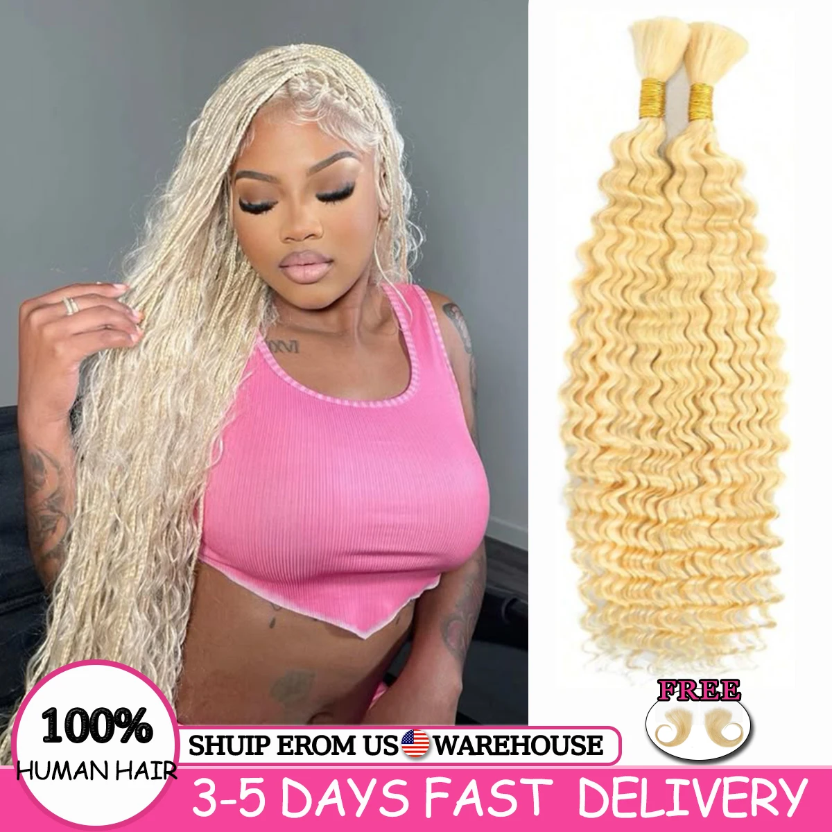 

16A Глубокая волна 613 Светлые объемные человеческие волосы для плетения 100% необработанные человеческие волосы без утка Человеческие волосы для плетения