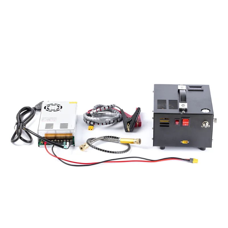 300bar Portable 12V DC Electric Mini Pcp Air Compressor 4500psi with power converter and moisture filter