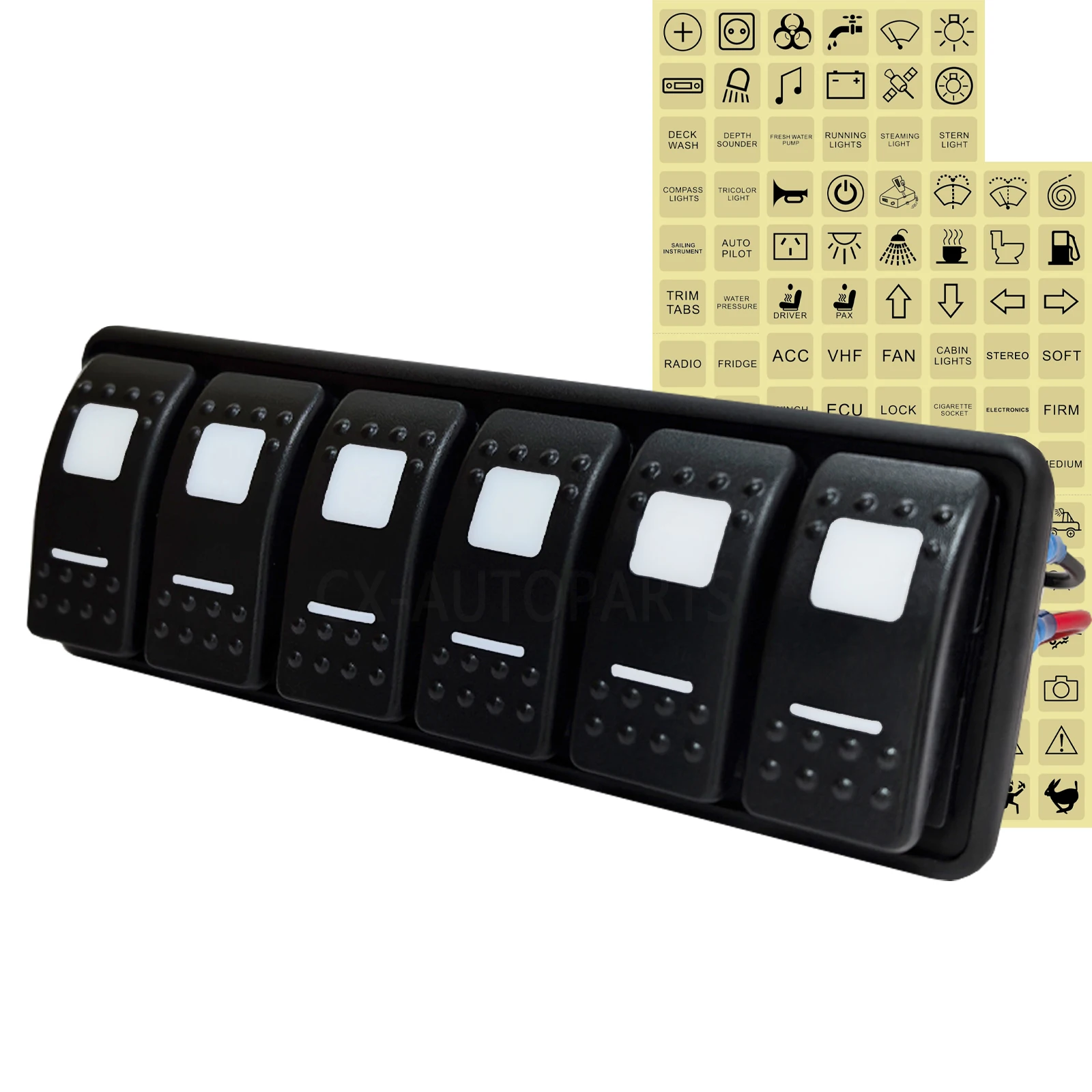 

Waterproof Rocker Switch Panel Double Led Light ON OFF Switch 12/24V for Marine Boat Caravan RV 6 Gang LED Toggle Switch Panel
