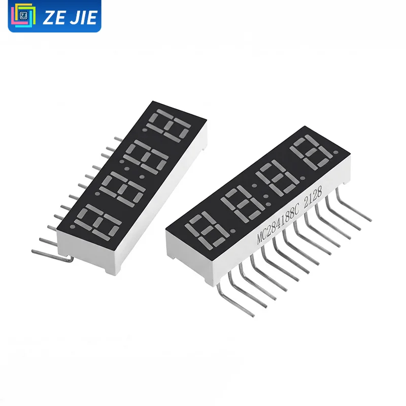 0.28 Inch 4-Digit Digital Tube, Model 2841/2481AS, High Bright Yellow, Common Cathode, Clock Type, Single Row Bent Long Pins