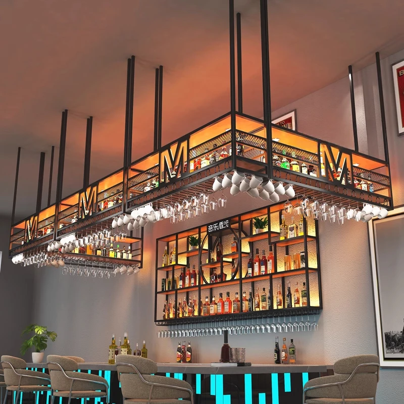 

Storage Display Wine Rack Wall Bar Counter Kitchen Lighted Liquor Shelves Accesories Placards Ouverts Bar Cabinet Furniture