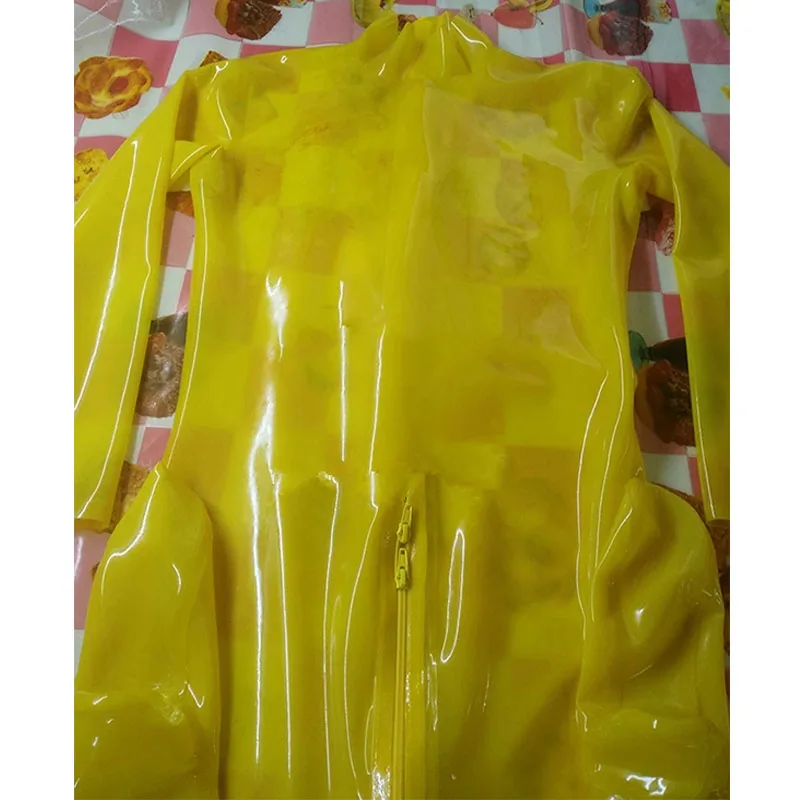 Catsuit de látex amarillo con cremallera en la entrepierna, mono de goma hecho a mano para hombres, ropa personalizada