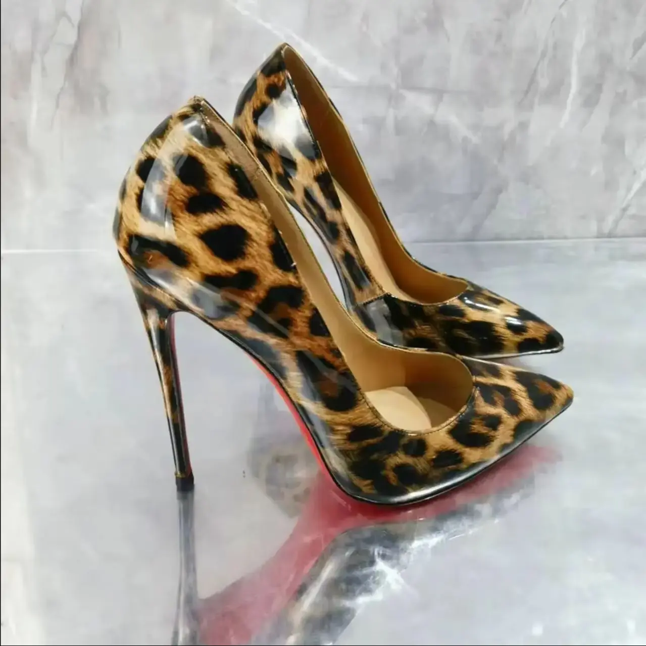 

Shallow Single Shoes Female 10cm 12cm Thin High Heels Dress Daily Office Brown Leopard Pattern Women's Pumps Pointed Toe Slip On