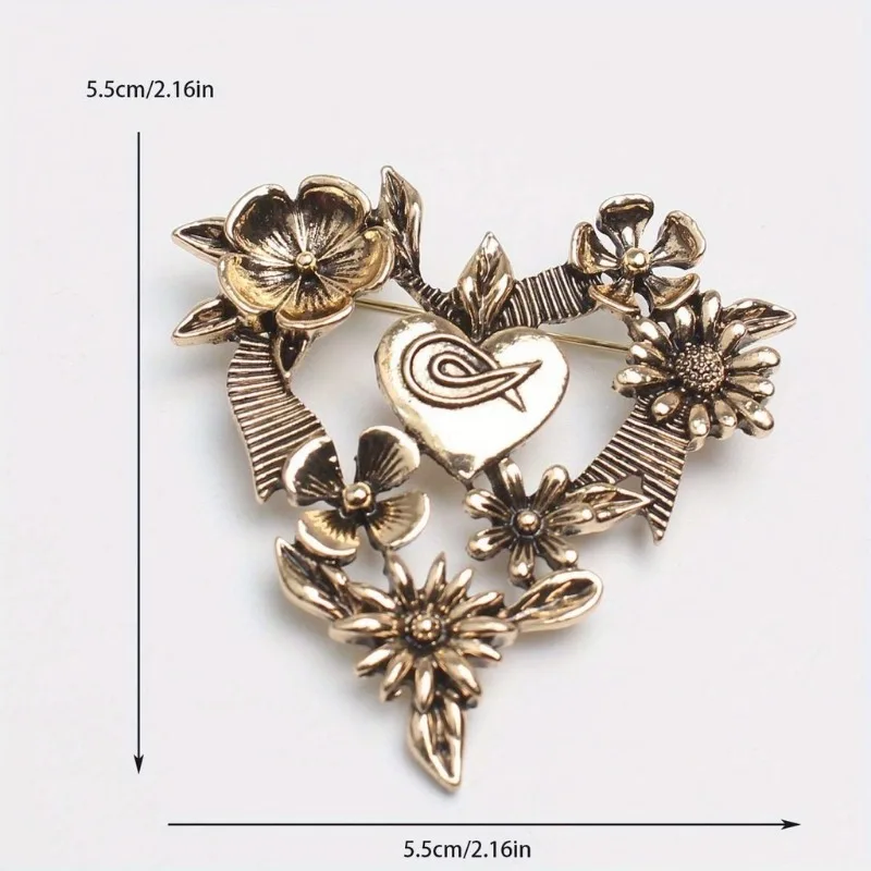 Vintage Women Baroque Heart Pearl Brooches Badges Retro Fashion Metal Simple Design Pins Crosage for Lady Party Wedding Gift