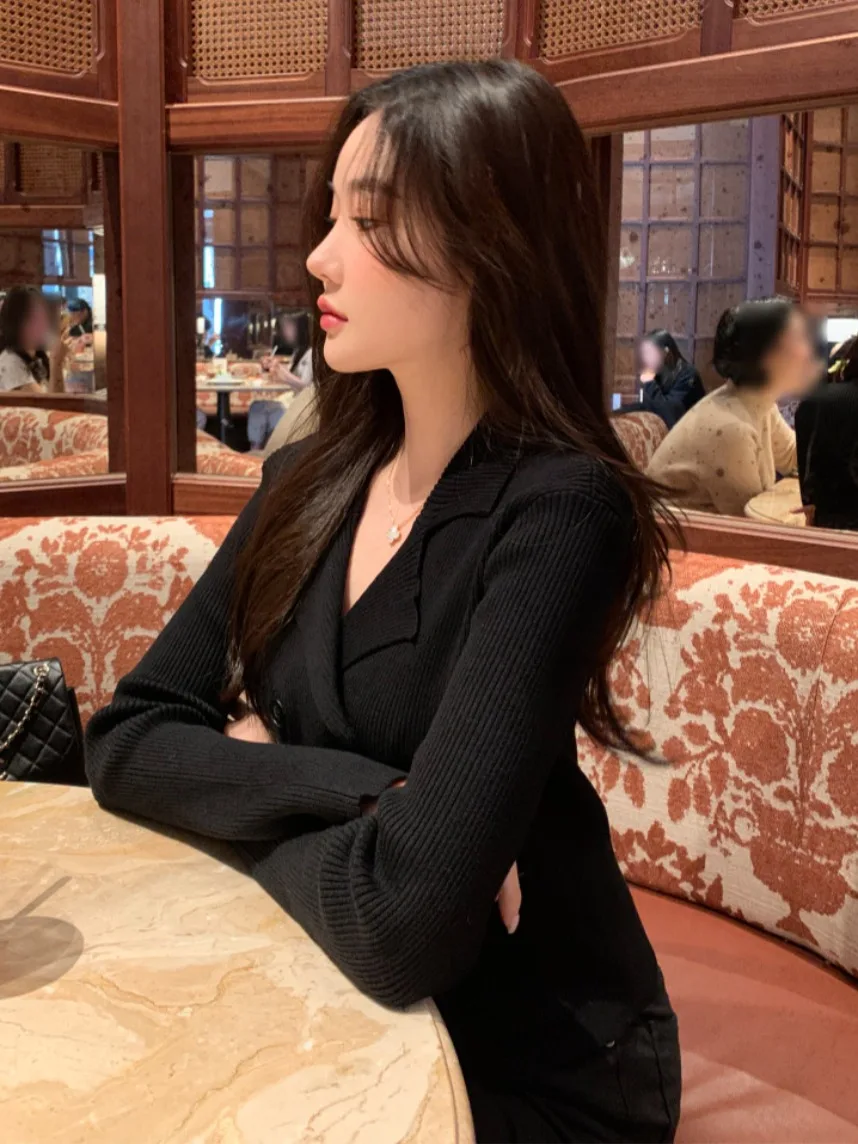 Ele ort Gebreid Vest Dames Herfst Winter Afslankpak Kraag Vintage Sle Trui Jaet Comfortabel Medium Zacht...