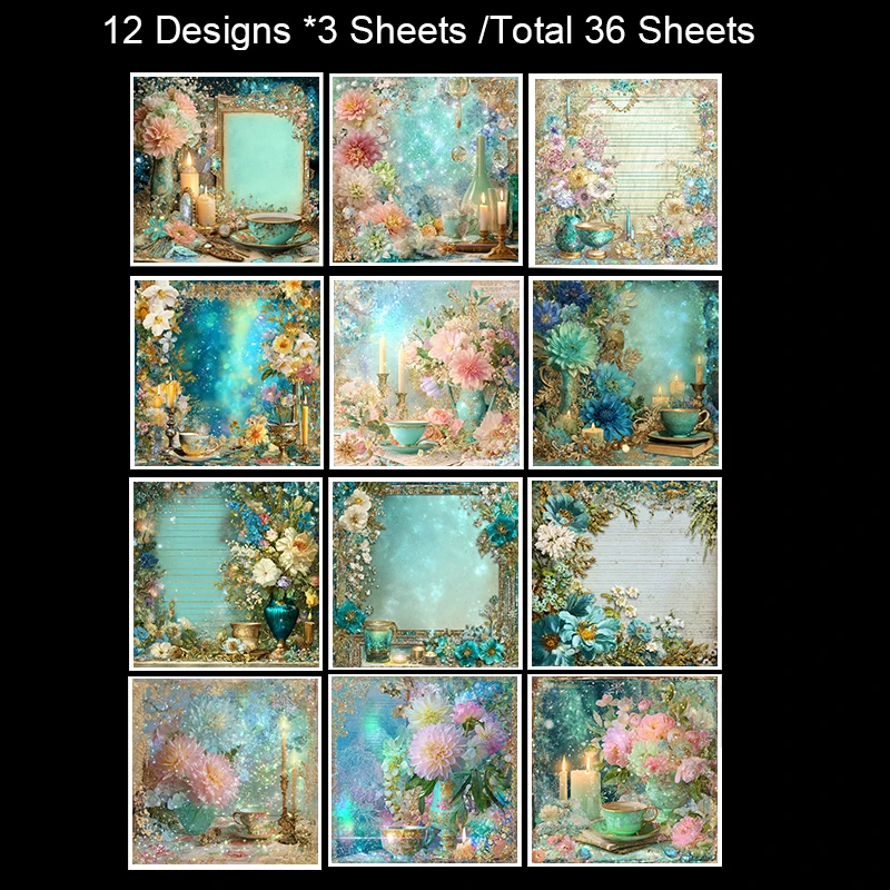 36枚入り 6インチ×6インチ スクラップブック用紙パック：スクラップブッキング、折り紙、ジャンクジャーナル、カード作成用のヴィンテージアートパターン。