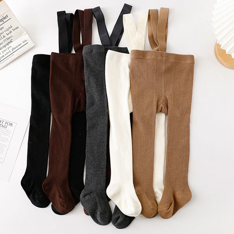 Autumn Baby Tights with Straps Knitted Cotton Toddler Suspender Trousers Kids Pantyhose Infant Overalls for Girls Boys Leggings