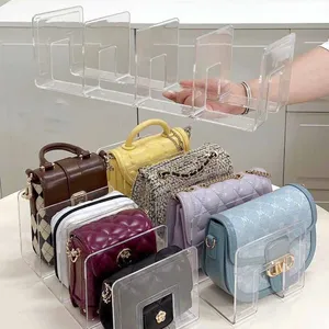 شفافة الاكريليك محفظة رف الكتب مقسم ، رفوف عرض حقيبة يد للسيدات ، رف تخزين حقائب فاخرة ، منظم خزانة ملابس أعلى 10 بيع متجر الملابس عرض موقف - No3