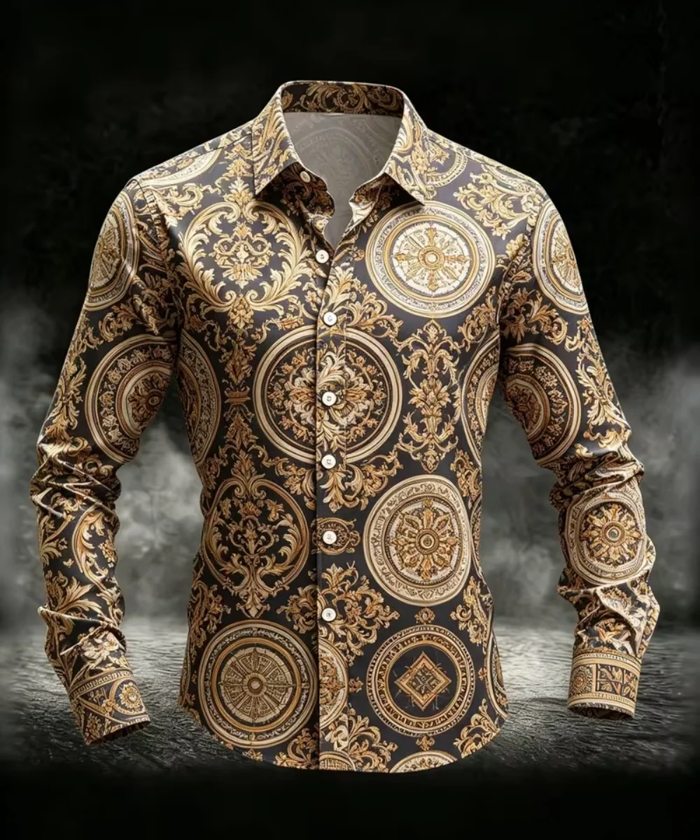 Men's Vintage Long Sleeve Shirt Black White Checkerboard Geometric Patchwork Print Lapel Button down Striped Plaid Splicin