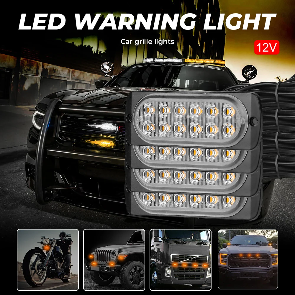 

Emergency Warning Lights Car Light Strobe For Car Truck Motorcycle Universal 12V Grille Lights Car Strobe Flashing Lamp