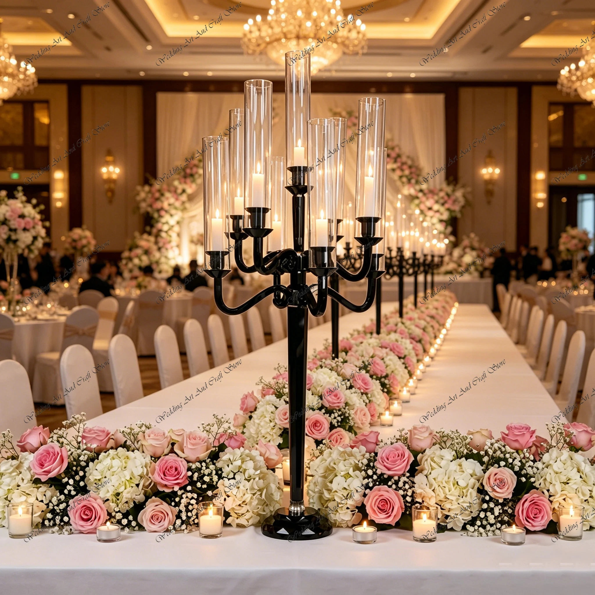 4pcs f30 120cm Wedding Party Tall Black 9 Arms Candlestick  Gold Crystal Candle Holders for Wedding Table Centerpiece ivy954