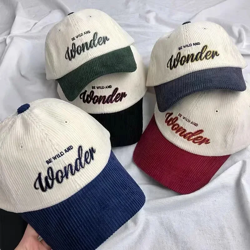 Fashion Autumn Winter Corduroy Baseball Cap For Men Women Vintage WONDER Letter Embroidery Keep Warm Snapback Hat Hip Hop Gorras