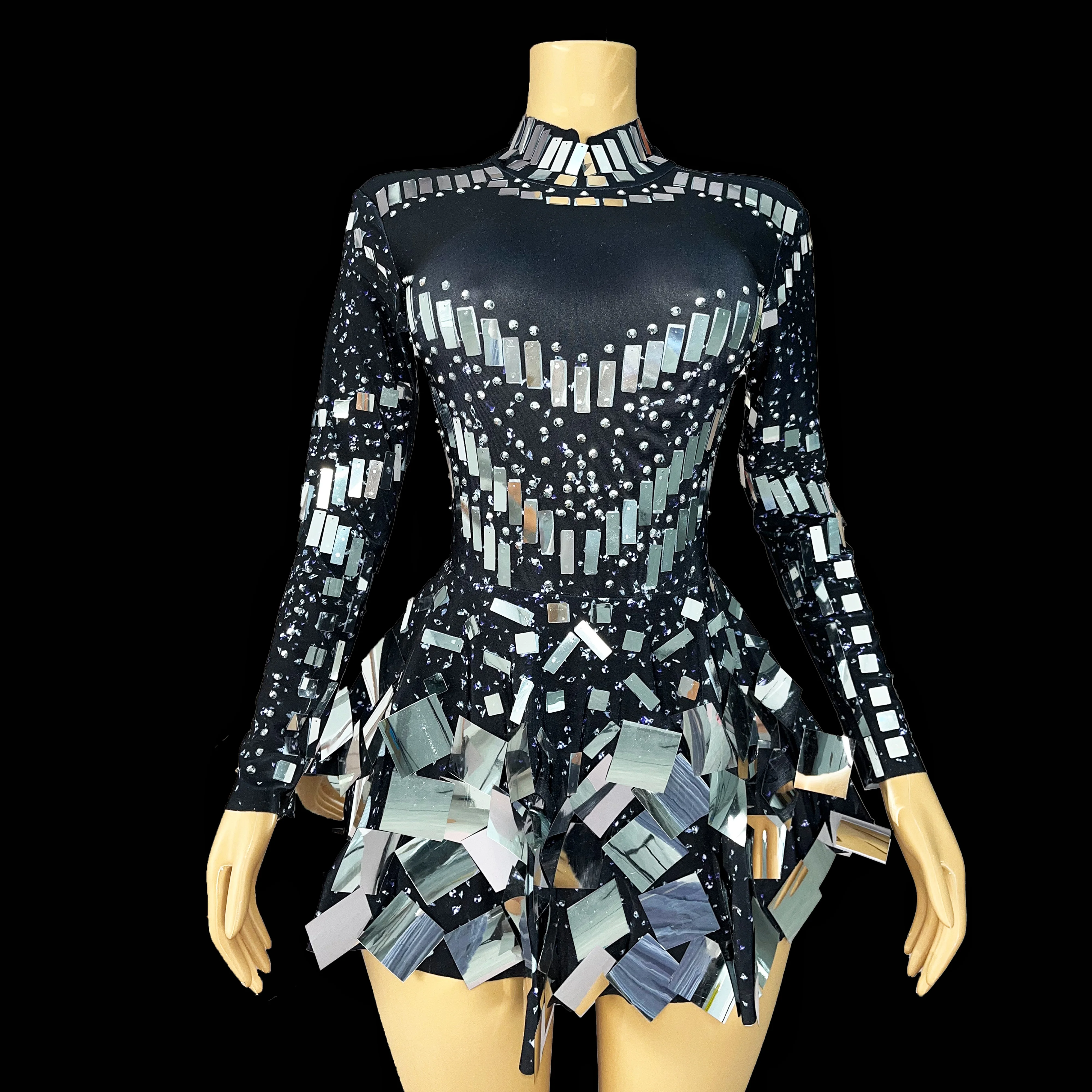 

Blingbling fashion singer dancer show handicraft sequins rhinestone skirt ladies party nightclub costumes Diduanliangpianqun