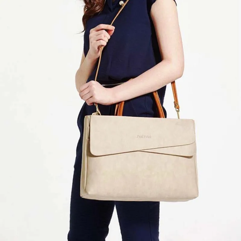 Moda de luxo couro feminino maleta negócios 14 Polegada bolsa para portátil bolsas femininas ombro mensageiro sacos commuter