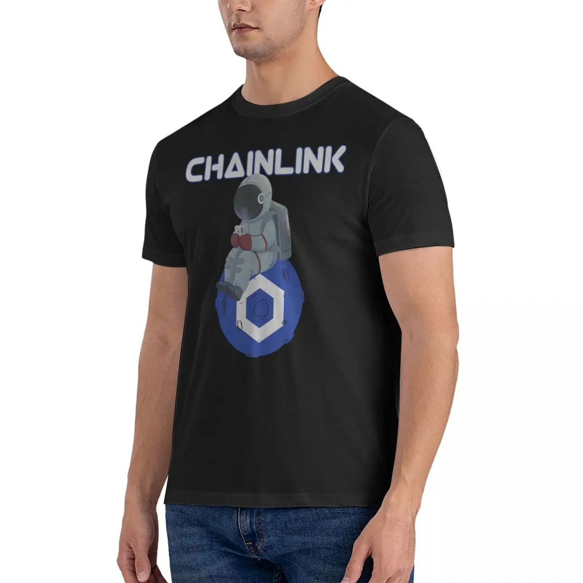 Men's Moon Man Planet LINK Crypto T Shirt Chainlink Cotton Clothes Hipster Short Sleeve Round Neck Tees Printed T-Shirt