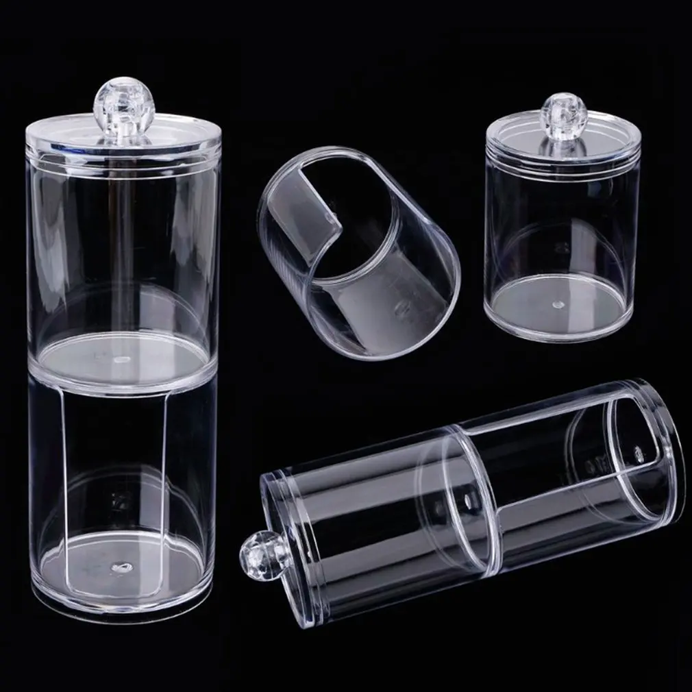 กล่องเก็บพัฟผ้าฝ้ายใสทรงกลมตั้งโต๊ะสำลีก้านใสกันฝุ่นกล่องเก็บเครื่องประดับแต่งหน้าแบบใสเก็บฝุ่น