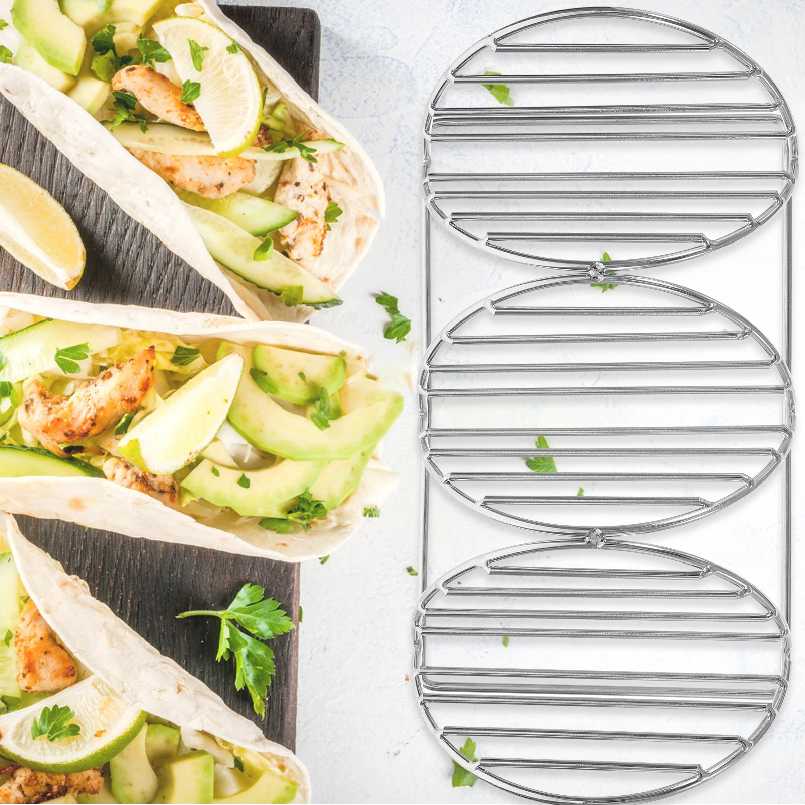 

V Shaped Taco Holder Stainless Steel Burritos St Desktop Storage Chicken Roll Rack Houseware Pan Cake Trays Reusable