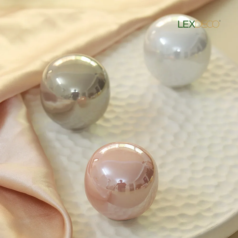 

2 Pack LEXDECO Ceramic Cabinet Knobs Gold-Edged round Handles Available in Pink White Grey Colors for Kitchen Drawer Pulls