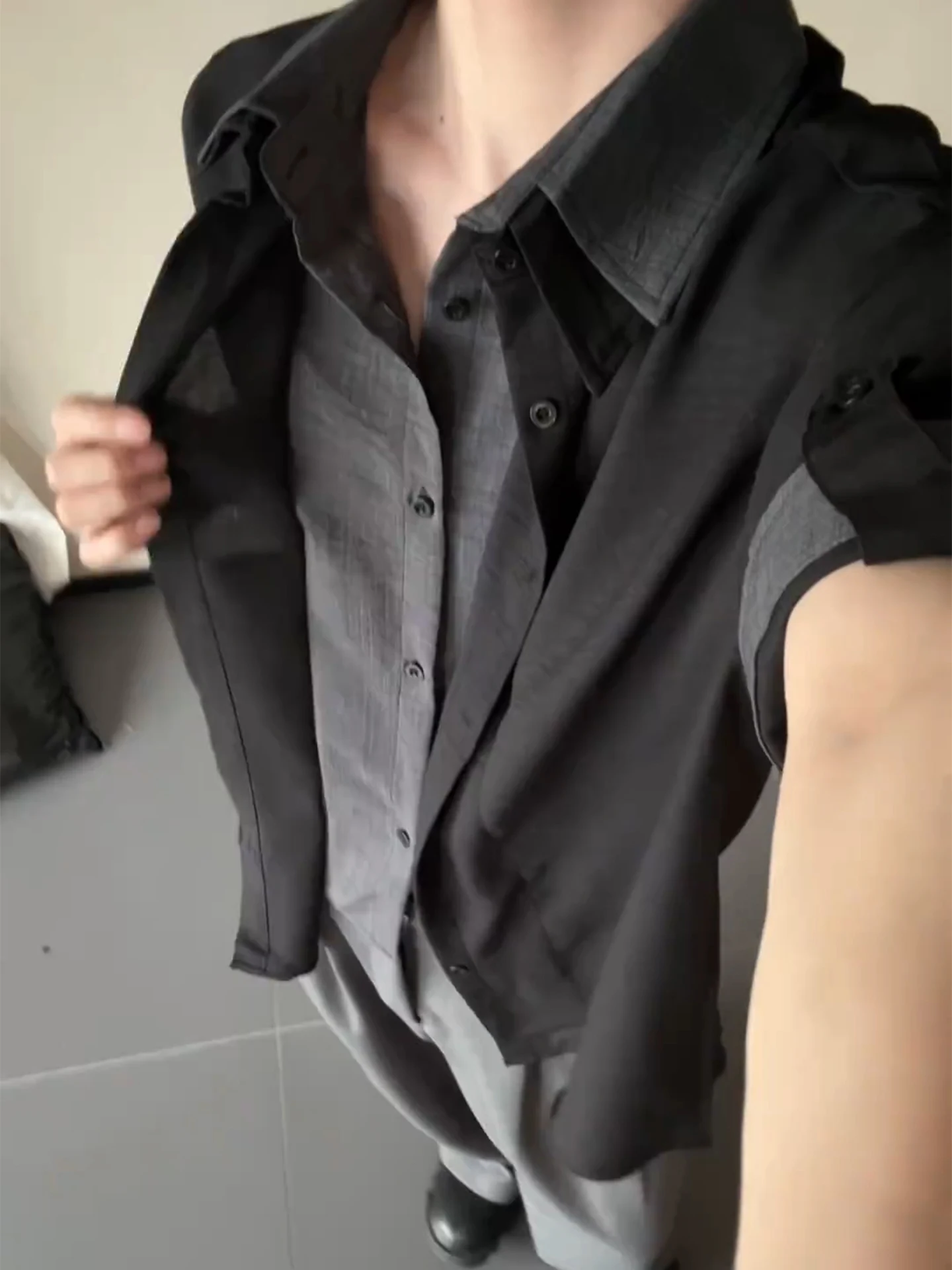 Black Linen Casual Loose Short Sleeve Shirt Men's Summer Lightweight Breathable Quick Dry Button up Anti-Wrinkle Standard Fit