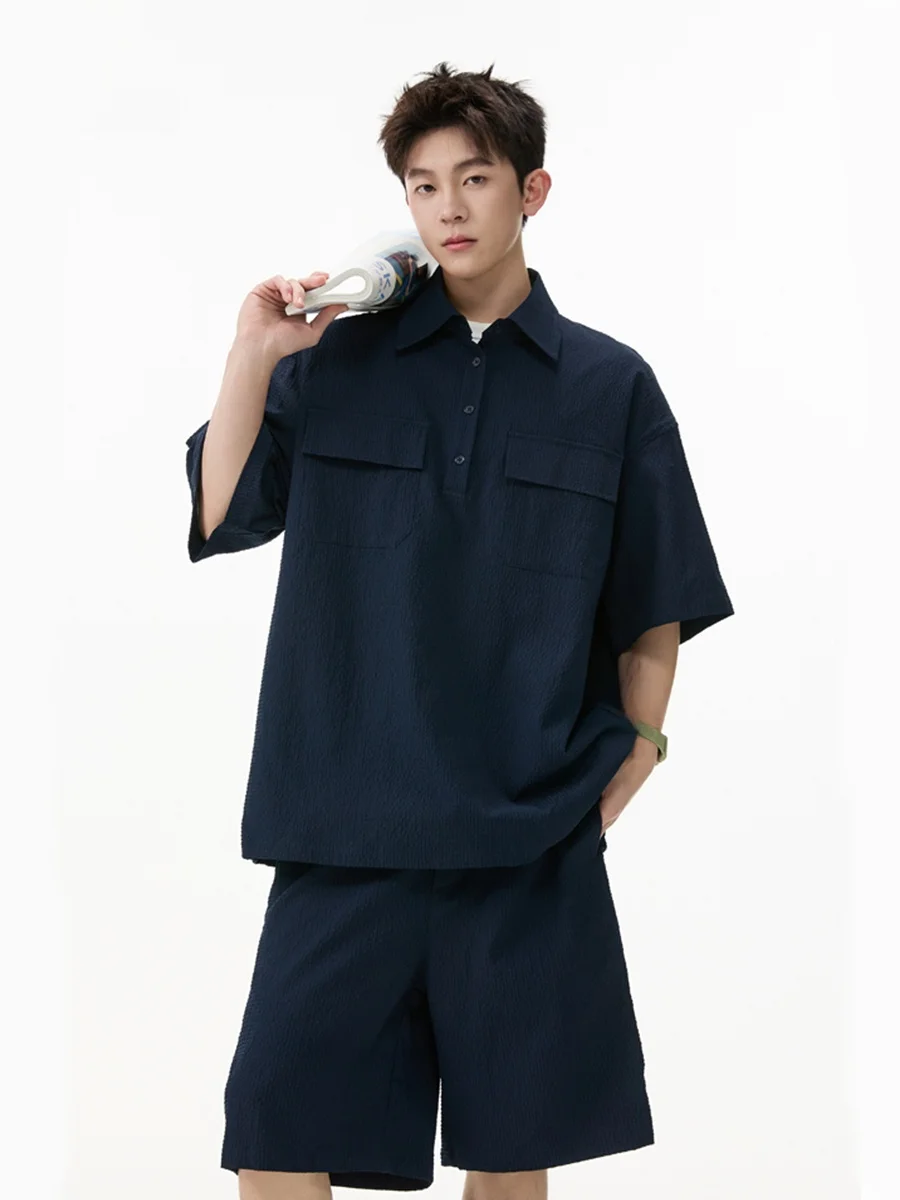 

WMNM Texture Sport Set for Men Ice Silk ort Sve irt Casual Five-Quarter orts Summer Leisure Polyester Fiber