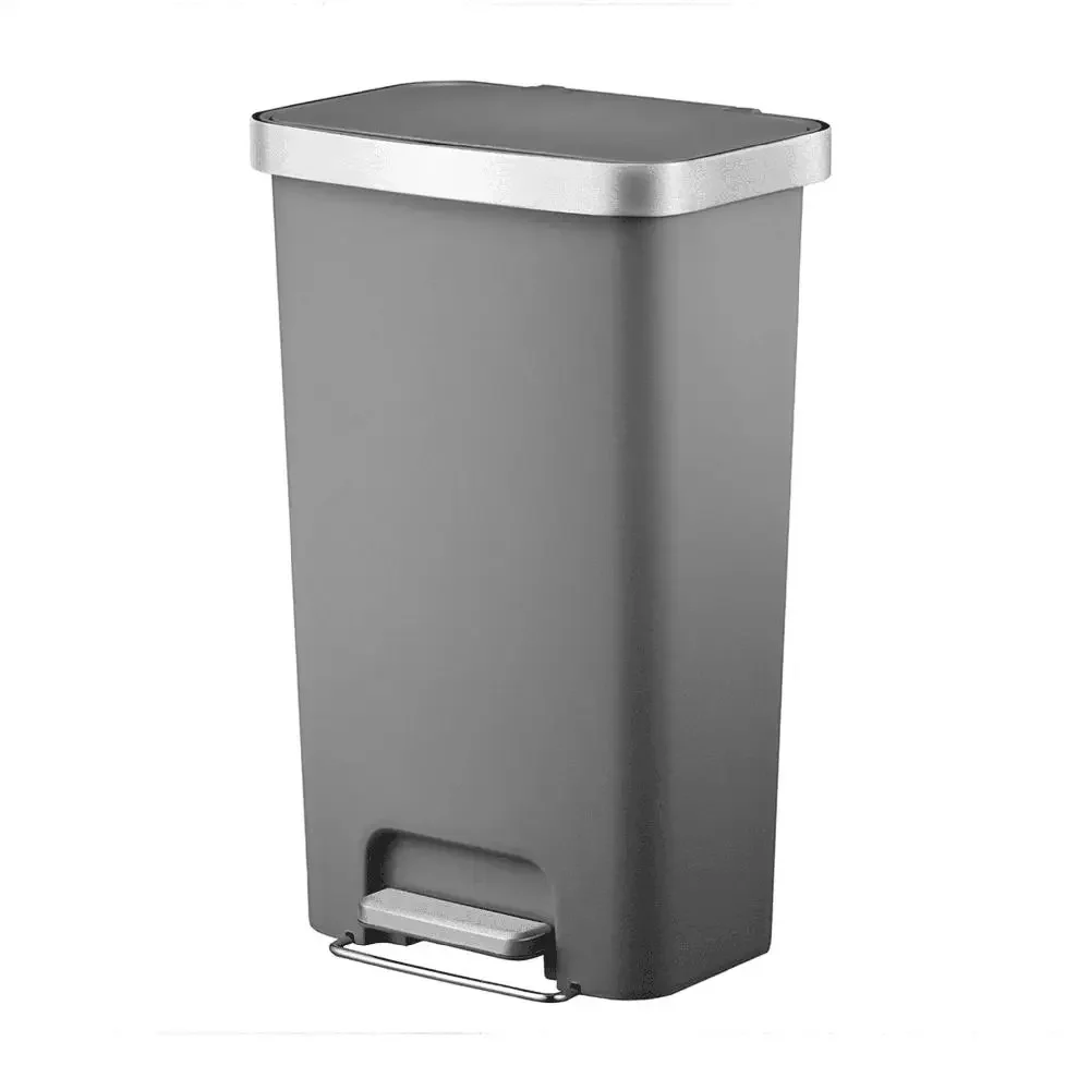 11.9 Gallon Premium Resin Gray Kitchen Step Trash Can Stainless Steel Lid Soft Close Touchless Pedal Sturdy Lightweight 45L