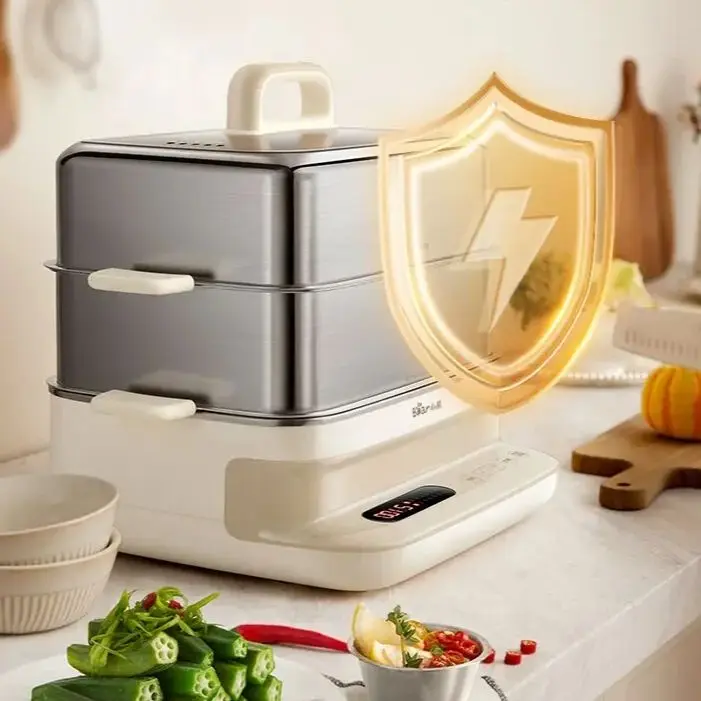 Bear Electric Steamer, 3-Layer Multifunctional, 16.5L Stainless Steel, Suitable for Hot Pot and Stewing
