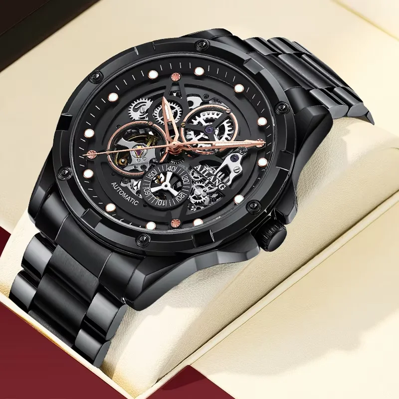 AILANG Luxury Men Wristwatch Fashion Hollow Tourbillon Man Clock Automatic Mechanical Stainless Steel Men's Watches Reloj