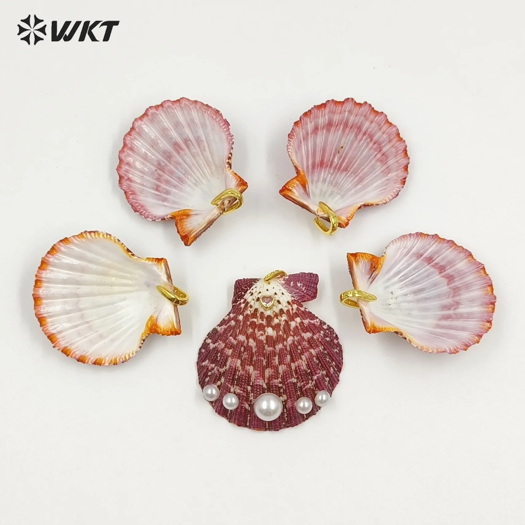 WT-JP501 Unique Patterns Oil Painting Shell Pendants With Artificial Pearl And Zircon Paved Texture Charms Accessory Findings