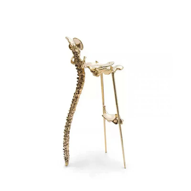 Italian brass bar chair, light luxury high-end home dining chair, special-shaped bar chair