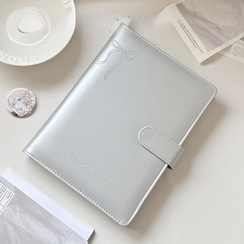 A5 Sliver Bow PU Leather DIY Binder Photocards Collect Book Diary Agenda Planner DIY Cover Album Stationery