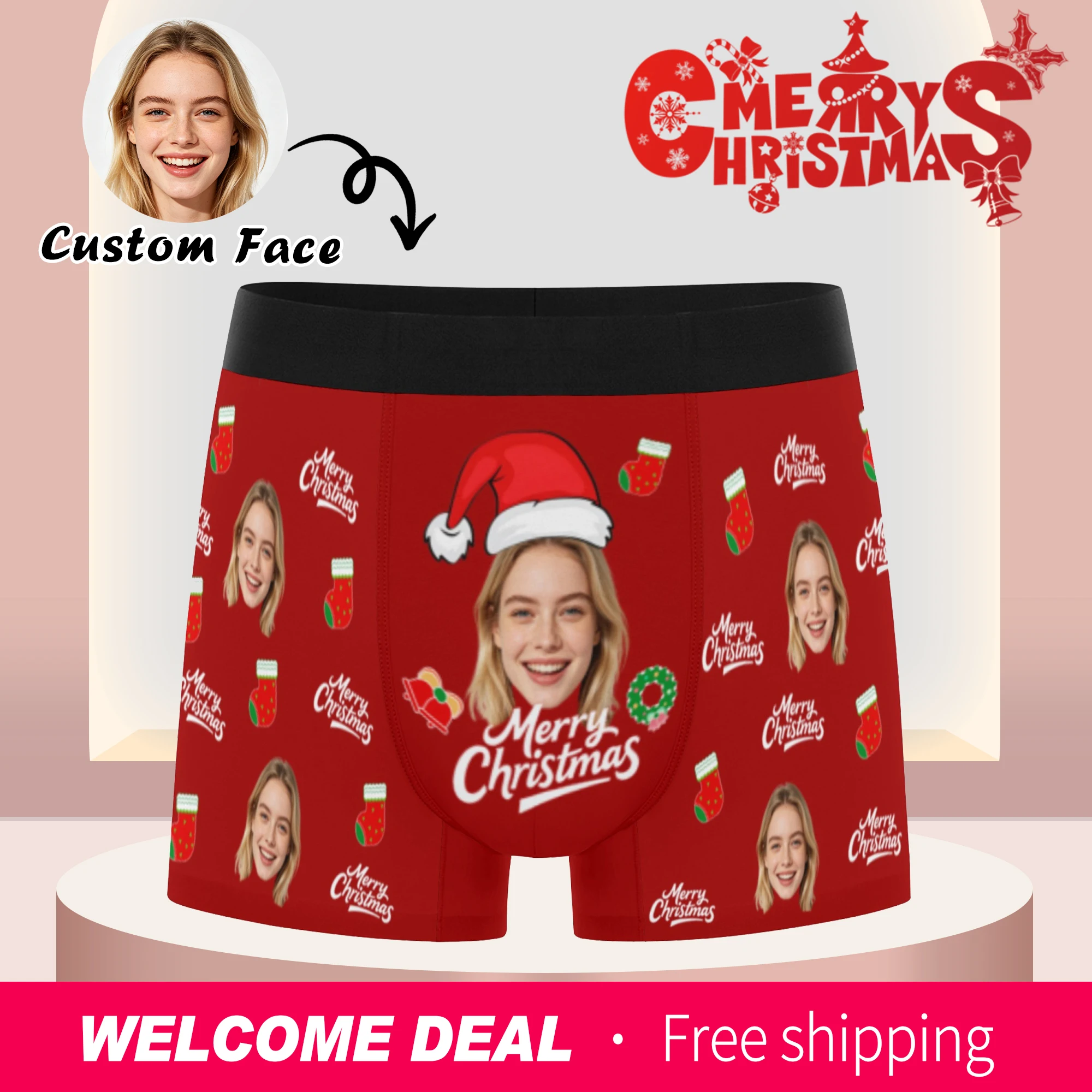 Personalized facial Christmas photo customization flat underwear customization men's Valentine's Day gift for husband gift
