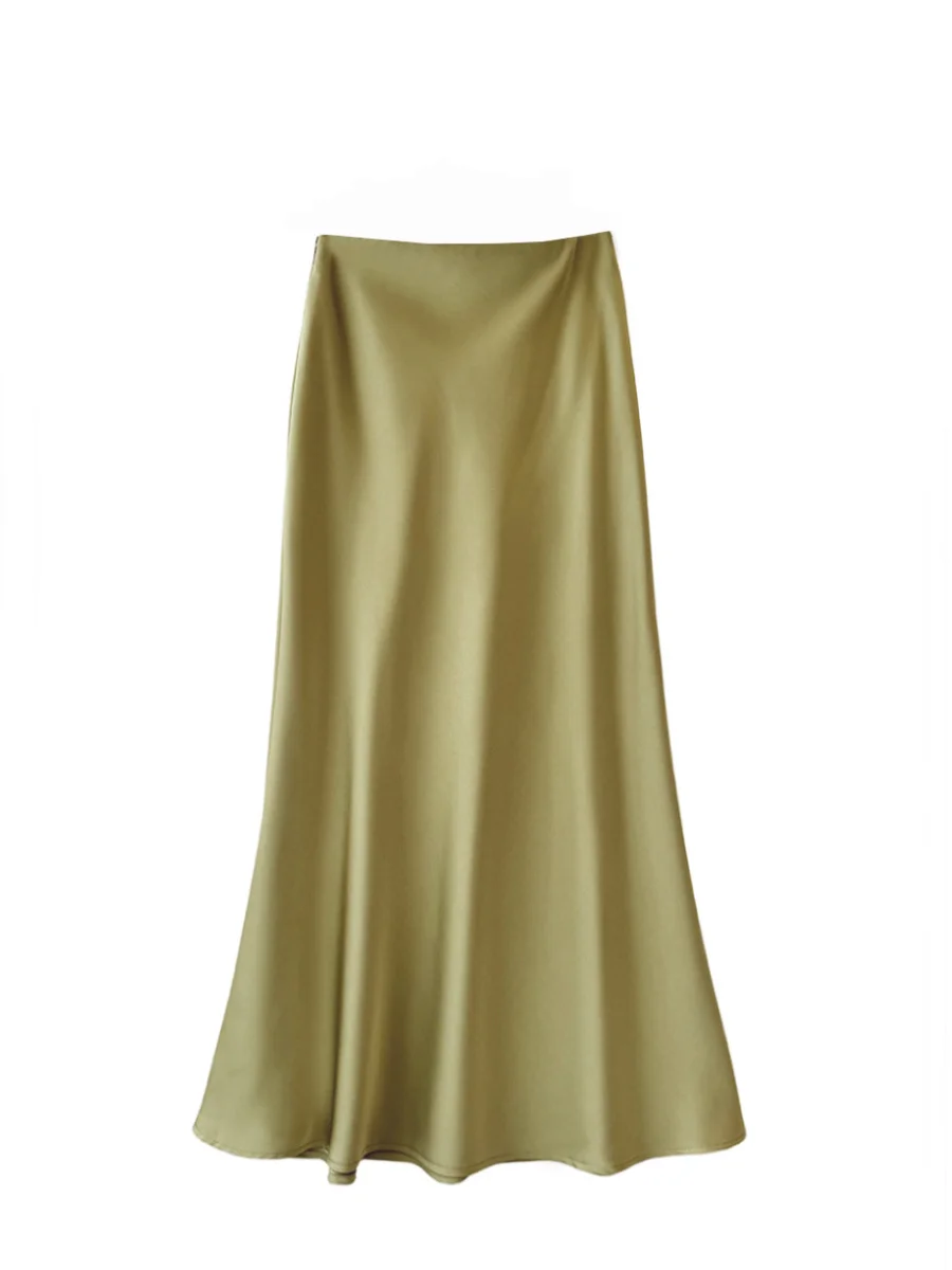 High waisted slimming mid length satin acetate silk smooth half skirt  spring/summer new wrap buttocks fishtail A-line long