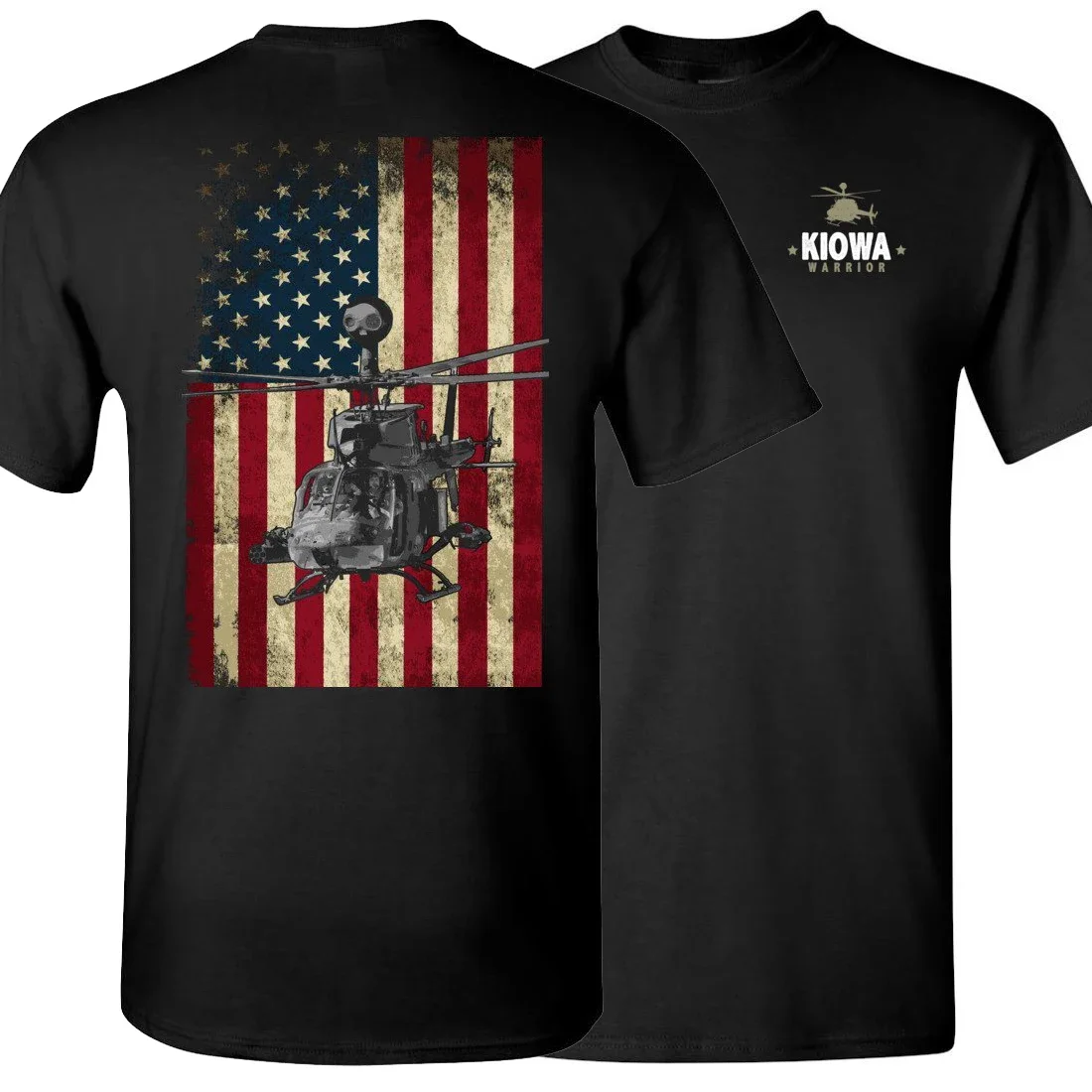 Novela bandera americana OH-58 "Kiowa" camiseta de helicóptero de reconocimiento. Camiseta de algodón de verano de manga corta con cuello redondo para hombre nueva S-3XL
