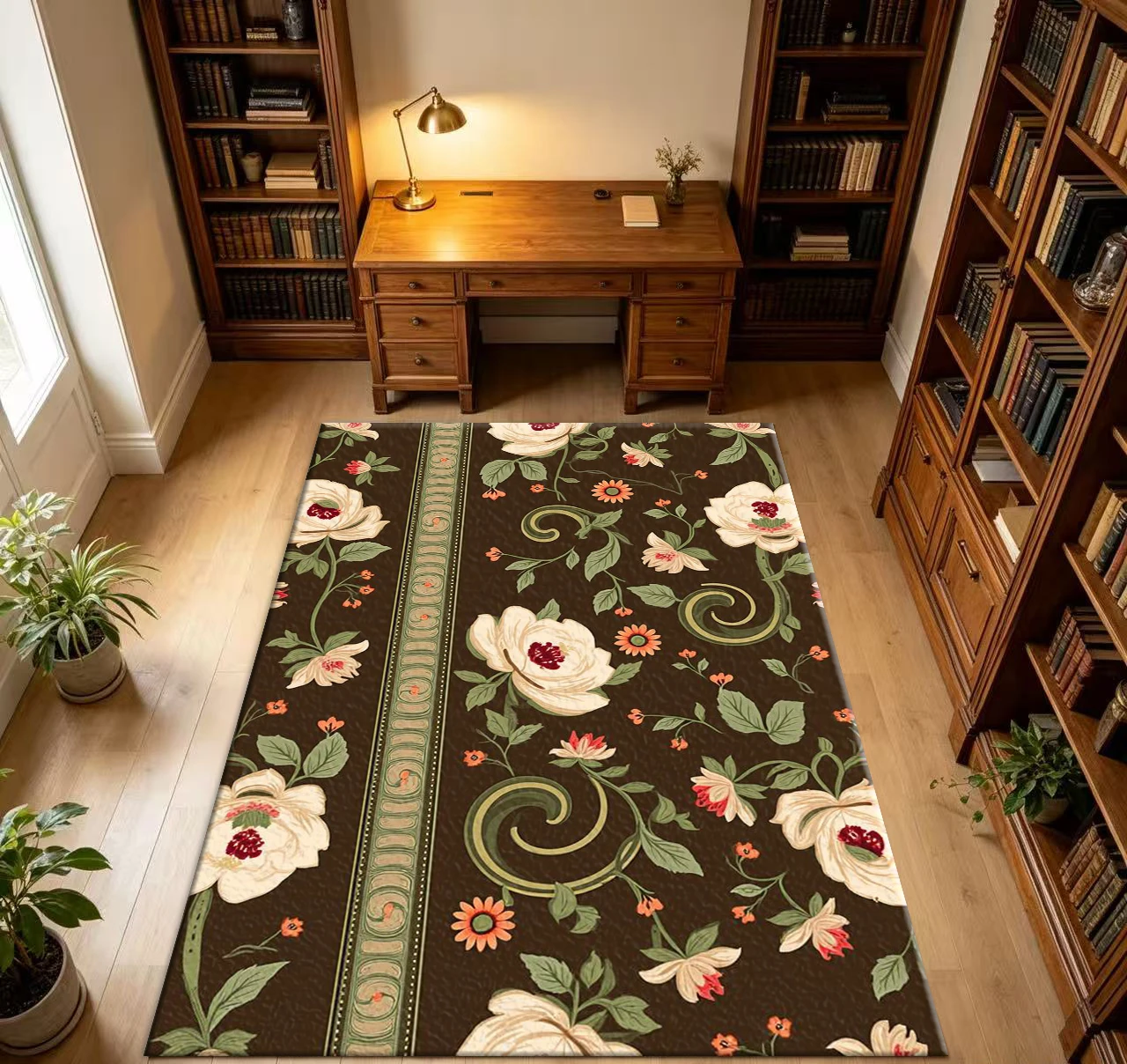 Vintage Dark Background Floral Pattern Carpet Floor Home Living Room Bedroom Carpet