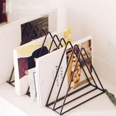 Ins Nordic creative golden iron tripod desktop decoration storage rack simple book metal newspaper rack