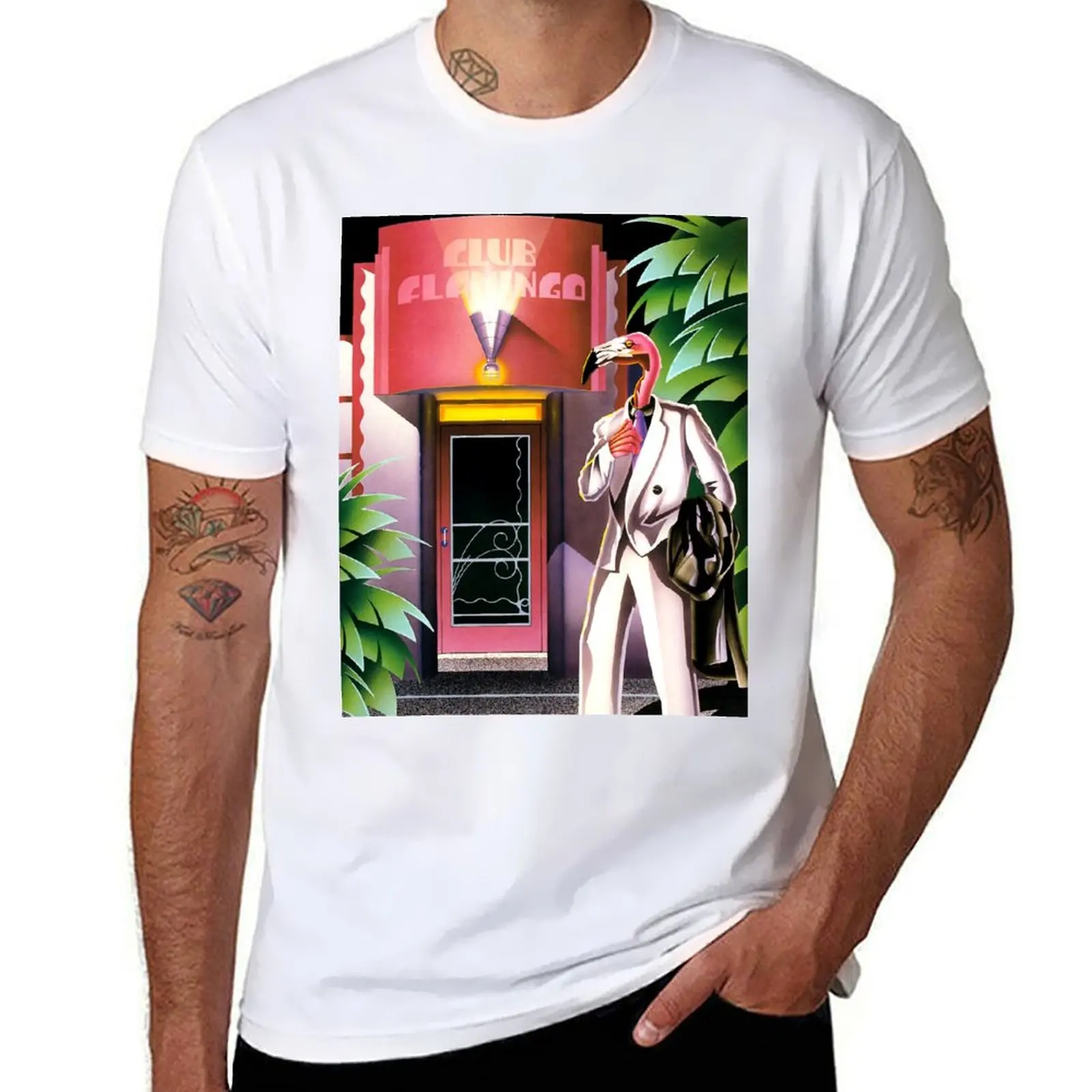 Camiseta Retro de los años 80 Club Flamingo Airbrush Advert, Camiseta de algodón para hombre, camiseta personalizada, camiseta lisa para hombre