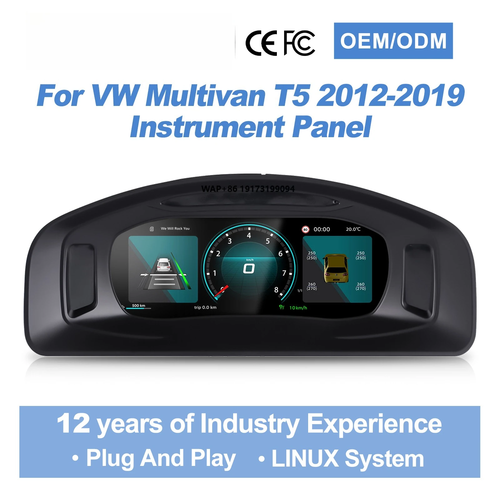 

Car Digital Cluster Linux System Speedometer for VW Multivan T5 2012-2019 Car Upgrade LCD Instrument Carplay Display